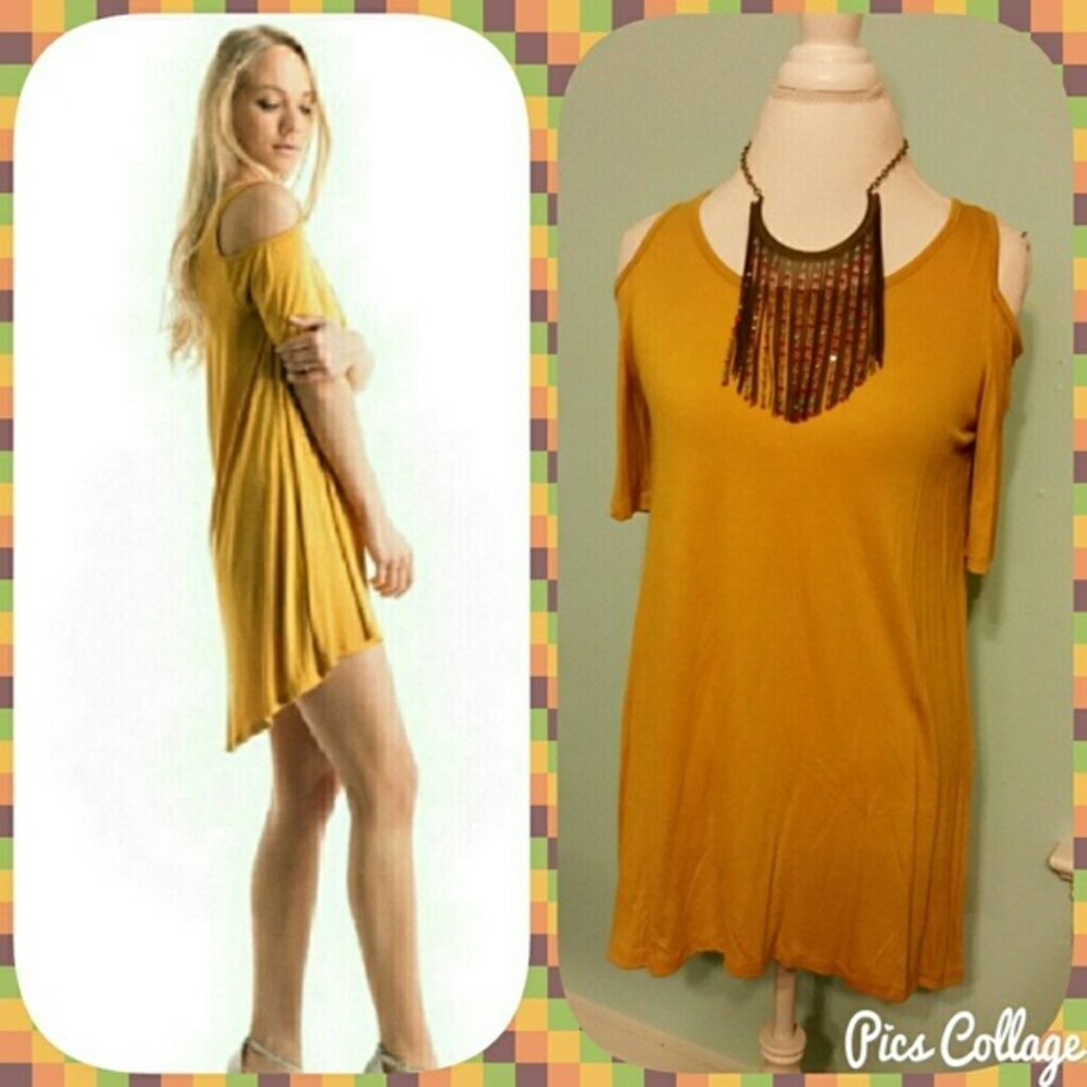 Mustard Yellow Cold-Shoulder Tunic